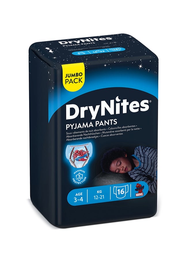 Huggies Dry Nites Pyjama Pants for Boys, 12 - 21 Kg, 3 - 4 Years, 16 Count - Jumbo Pack, Maximum 5 Layer Protection, Marvel  - Image 2