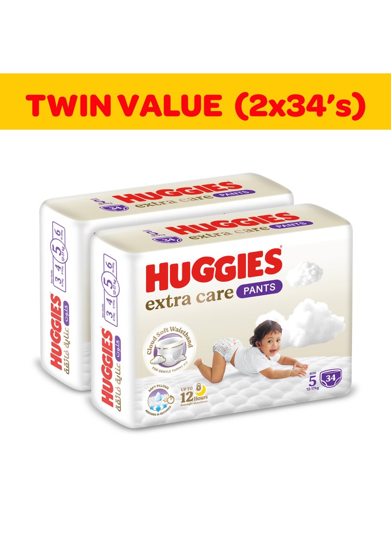 HUGGIES Extra Care Baby Pants Diapers, Size 5, 12 - 17 Kg, 68 Count - Mega Pack, Cloud Soft Comfort, Dry Touch Layer - Image 2