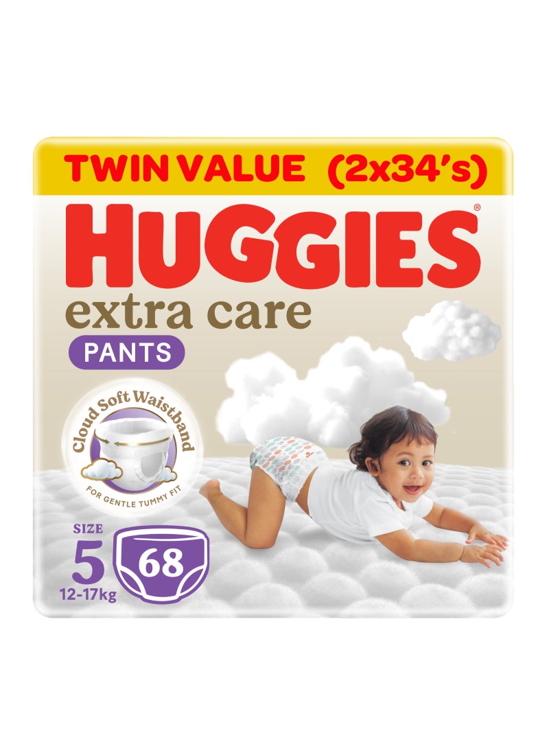 HUGGIES Extra Care Baby Pants Diapers, Size 5, 12 - 17 Kg, 68 Count - Mega Pack, Cloud Soft Comfort, Dry Touch Layer - Image 1