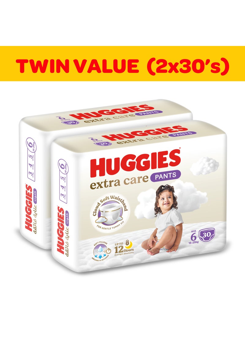 HUGGIES Extra Care Baby Pants Diapers, Size 6, 15 - 25 Kg, 60 Count (30 x 2) - Mega Pack, Cloud Soft Comfort, Dry Touch Layer - Image 2