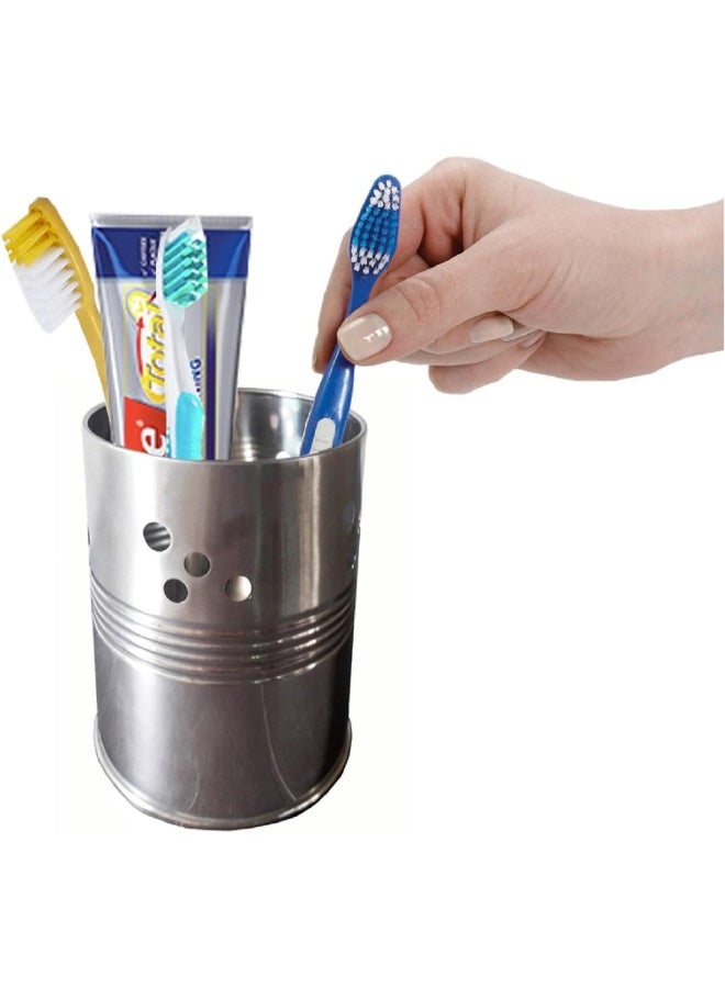 Kuber Industries Stainless Steel Tool Holder/Pen & Pencil Stand/Toothpaste Holder/Toothbrush Holder/Multi Purpose Holder (Code-Pens12) Silver Standardcm - Image 4