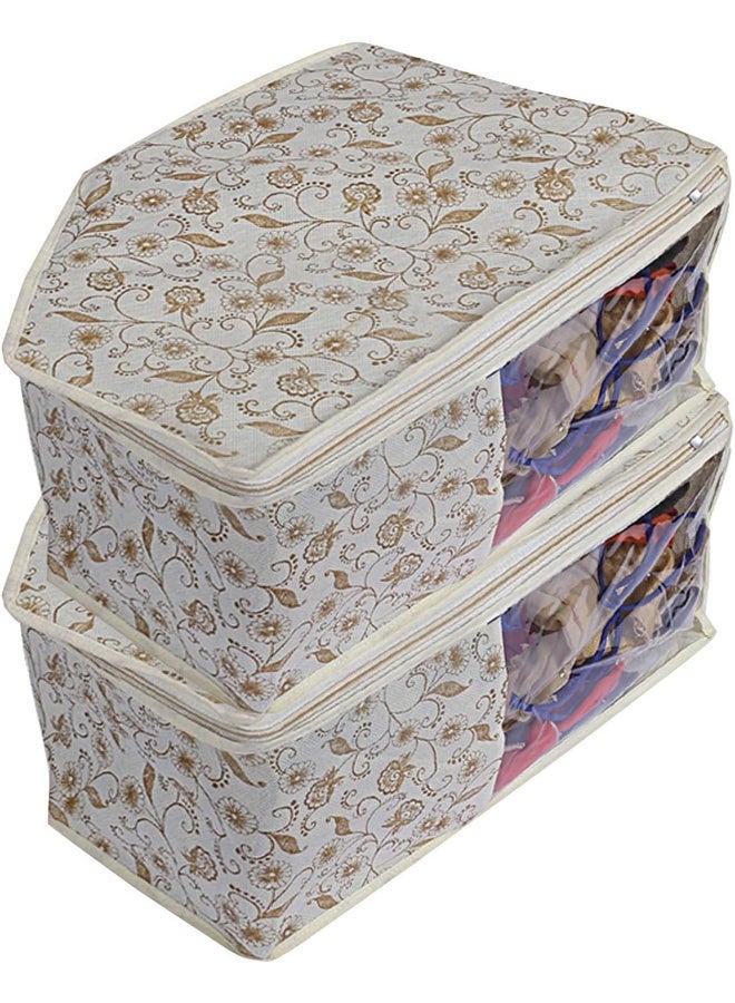 Kuber Industries 2 Piece Metallic Print Non Woven Blouse Cover Beige  - Image 2