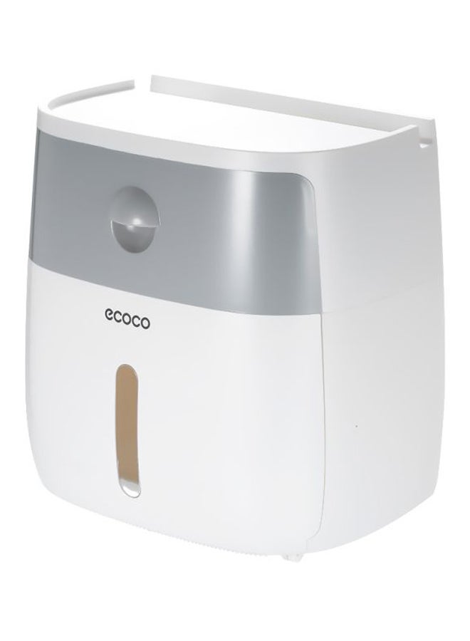 ecoco Wall-Mounted Bathroom Tissue Box With Drawer White/Grey 20.5 × 13 × 21cm - Image 1