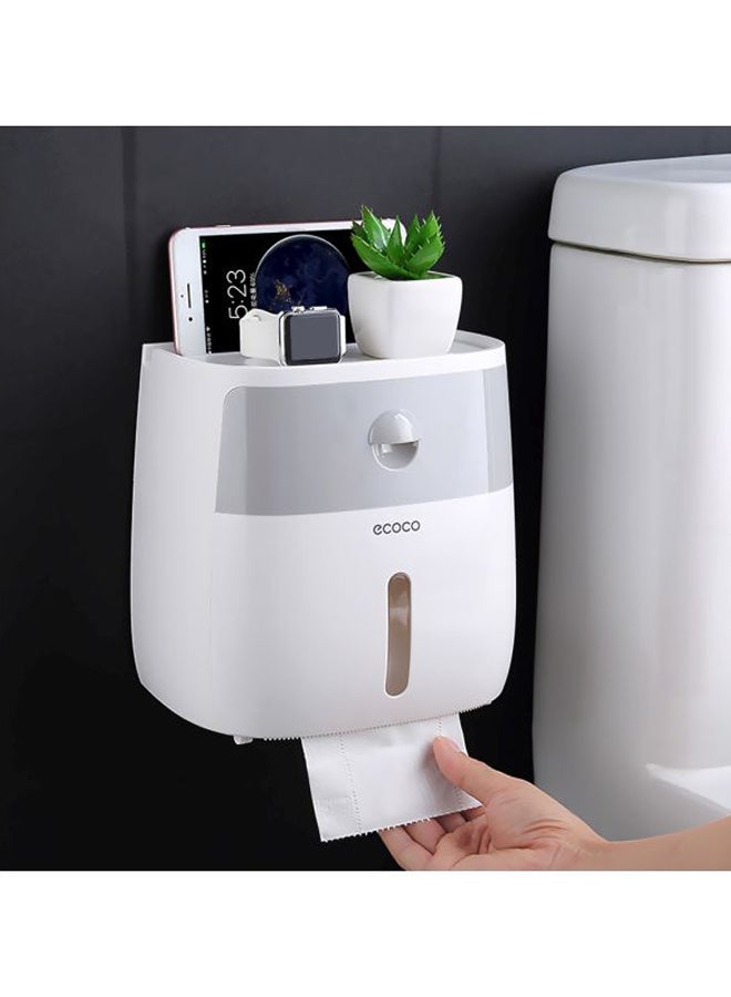 ecoco Wall-Mounted Bathroom Tissue Box With Drawer White/Grey 20.5 × 13 × 21cm - Image 3