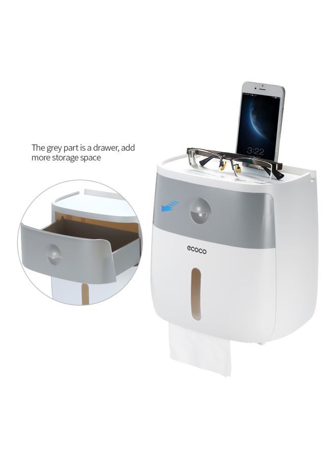 ecoco Wall-Mounted Bathroom Tissue Box With Drawer White/Grey 20.5 × 13 × 21cm - Image 2