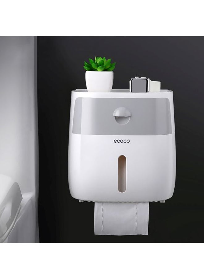 ecoco Wall-Mounted Bathroom Tissue Box With Drawer White/Grey 20.5 × 13 × 21cm - Image 4