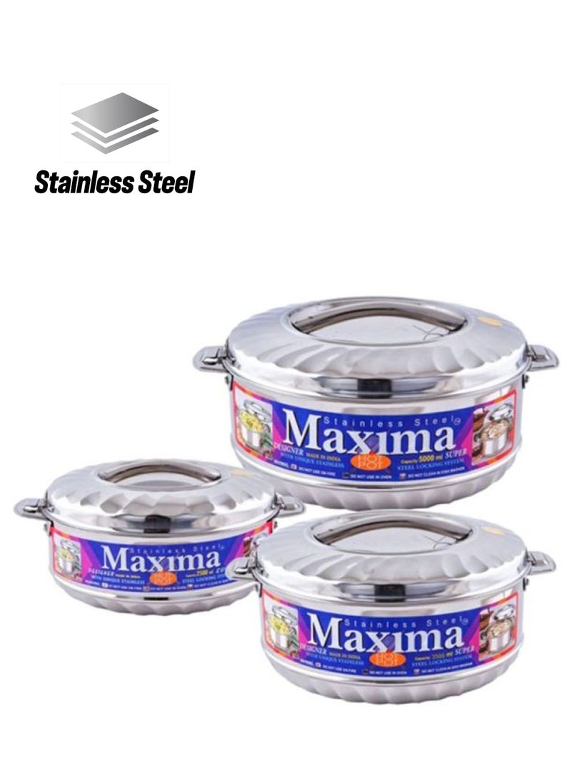 Maxima 3-Piece Stainless Steel Hot Pot Set Silver Hot Pot 1x2500, Hot Pot 1x3500, Hot Pot 1x5000ml