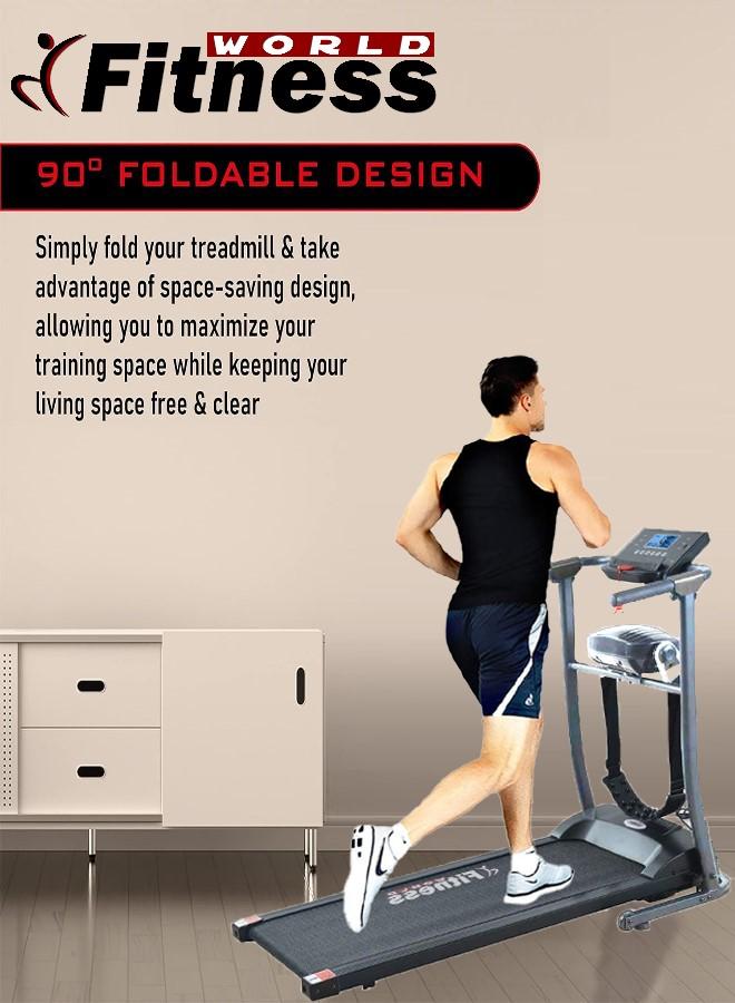 Fitness World - Small electric treadmill with a power of 1 HP, a treadmill that holds up to 90 kilograms with a massage device 10.54x13.3cm - Image 1