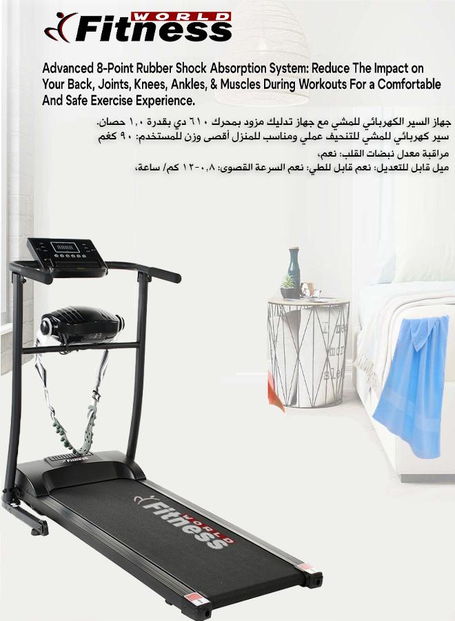 فيتنس ورلد - جهاز المشي الكهربائي قابل للطي يتحمل وزن 90 كغ مزود بجهاز تدليك مدمج وشاشة LCD لقياس معدل نبضات القلب للاستخدام المنزلي من فتنس وورلد 1متر - Image 1