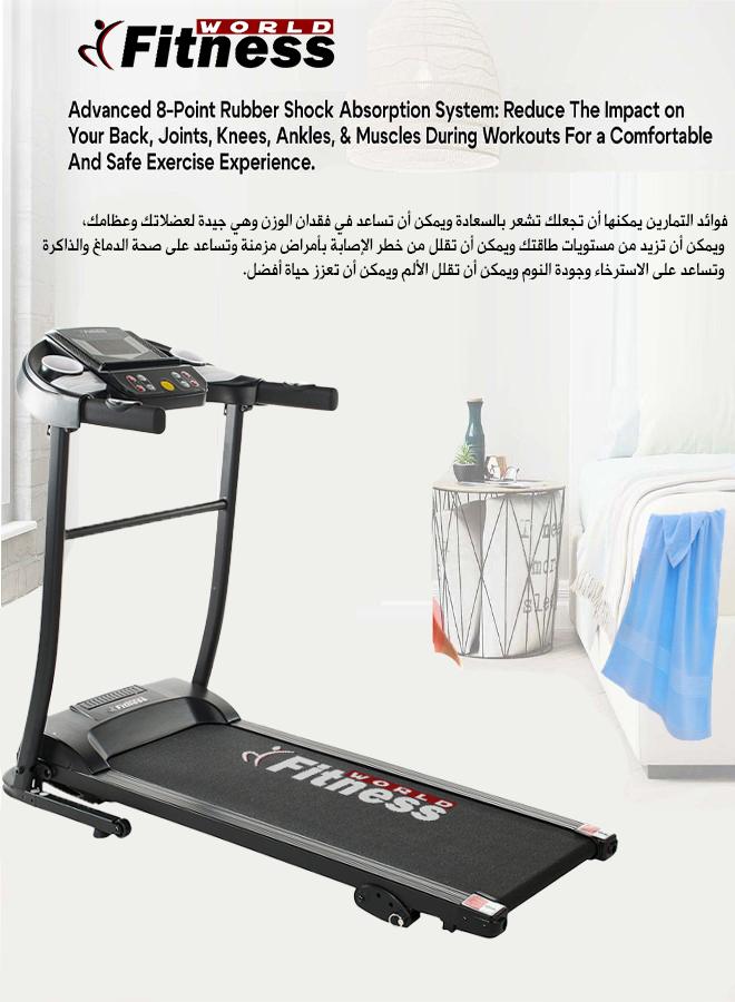 فيتنس ورلد - جهاز المشي الكهربائي قابل للطي يتحمل وزن 100 كغ، جهاز سير مزود بشاشة LCD لقياس معدل نبضات القلب للاستخدام المنزلي من فتنس وورلد 1متر 1متر - Image 1