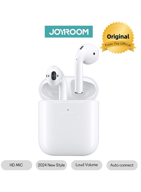 JR-T03S 2024 New Style TWS Semi In-Ear Earphones, Low Latency, In-Ear Detection, One-Click Connection, Heavy Bass, Hifi, HD Mic Wireless Earbuds With Power Box White