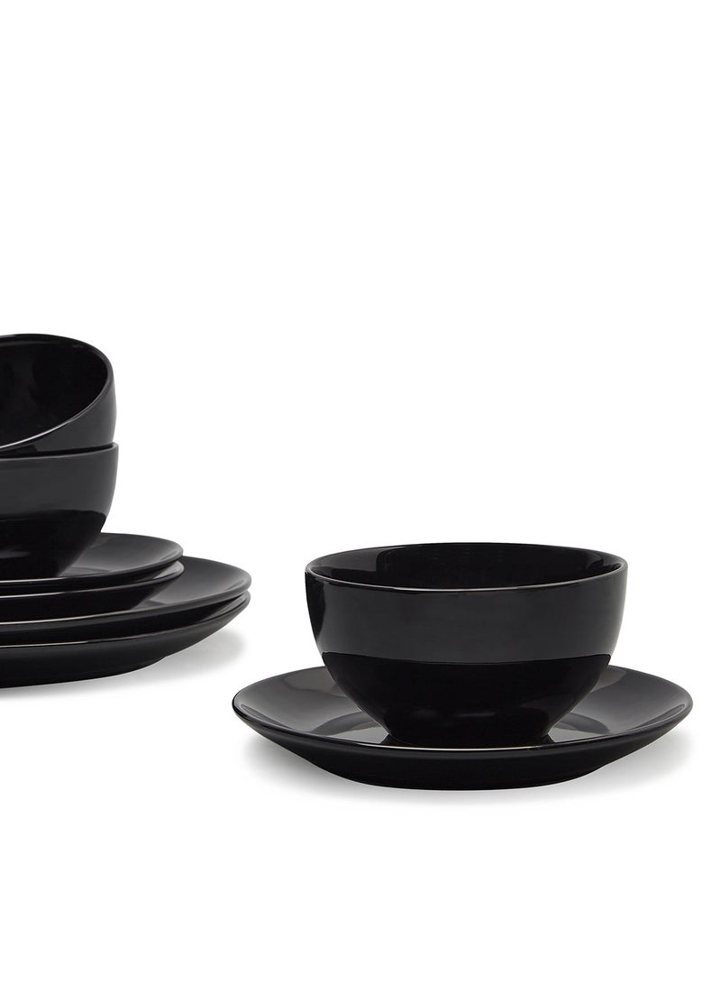 Noon East 18-Piece Stoneware Dinner Set Plates, Dishes, Bowls, Serves 6 Black - Image 4