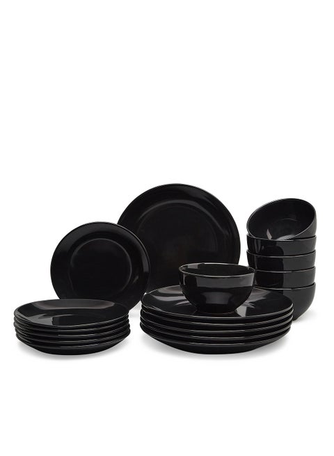 طقم عشاء من الخزف الحجري مكون من أطباق وصحون وسلطانيات ويكفي لعدد 6 أشخاص من 18 قطعة لون أسود