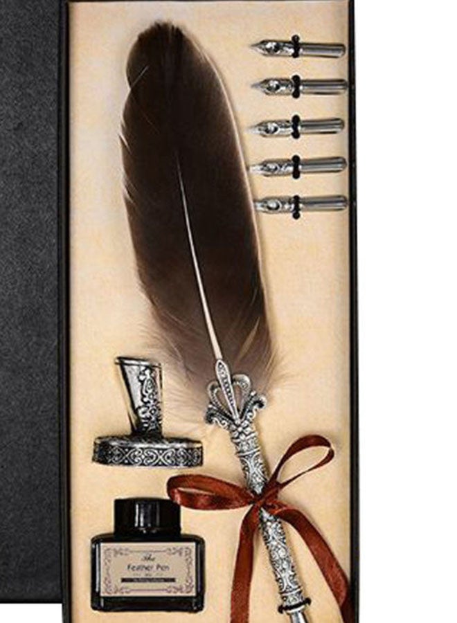 Vintage Feather Quill Dip Ink Pen Set Multicolour - Image 5