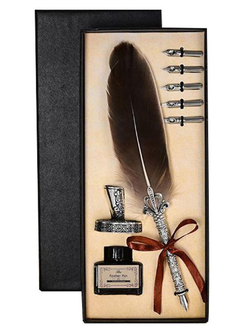 Vintage Feather Quill Dip Ink Pen Set Multicolour - Image 1