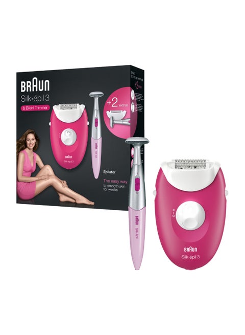 ماكينة سيلك إبيل 3 لإزالة الشعر وتشذيبه وردي