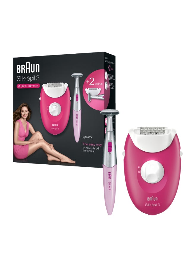 BRAUN Silk-Épil 3-420, Epilator For Long-Lasting Hair Removal, Bikini Styler, 20 Tweezers Pink  - Image 1