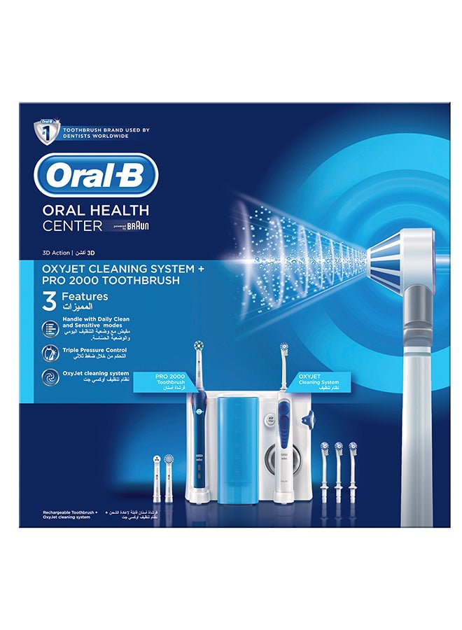 Oral-B Water Flosser Oxyjet Cleaning System + Pro 2000 Toothbrush, Removes up to 100% More Plaque, 1 Set White/Blue - Image 1