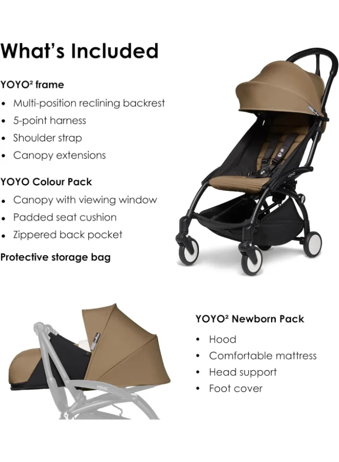BABYZEN Yoyo2 Complete Baby Stroller Includes Toffee 0+ Newborn Pack, Black Frame And Toffee 6+ Colour Pack Suitable For Children Up To 22 Kg