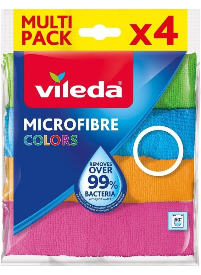 Vileda Microfibre Colors Multi-Purpose Cloth – 4 Pieces, Wet & Dry Cleaning, Super Absorbent Microfiber Cloths for Dusting, Wiping & Polishing, Reusable Household Cleaning Multicolour 30x30 cm