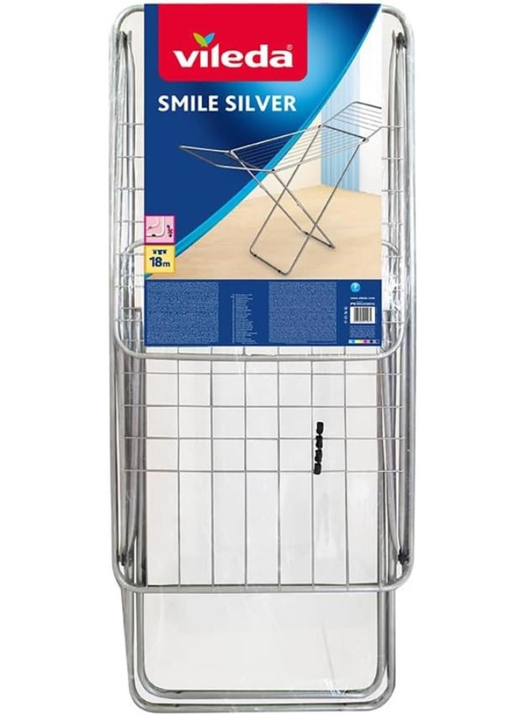 Vileda Smile Silver Indoor Clothes Airer – 18 m Drying Length, Stable X‑Leg Frame, Thick Central Wires to Help Reduce Creasing Multicolor 18meter