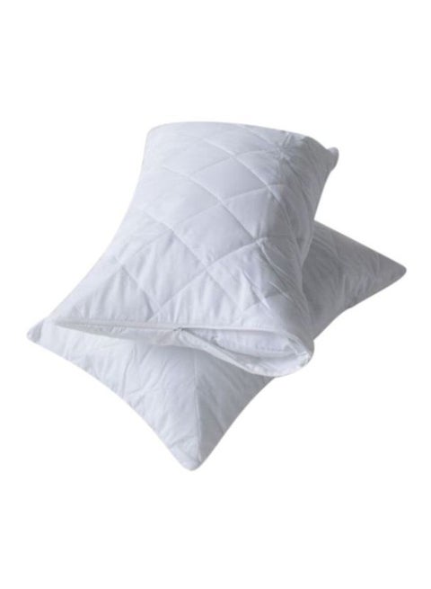 2-Piece Anti-Allergic Quilted Pillow Protector Set Microfiber White 50x75cm