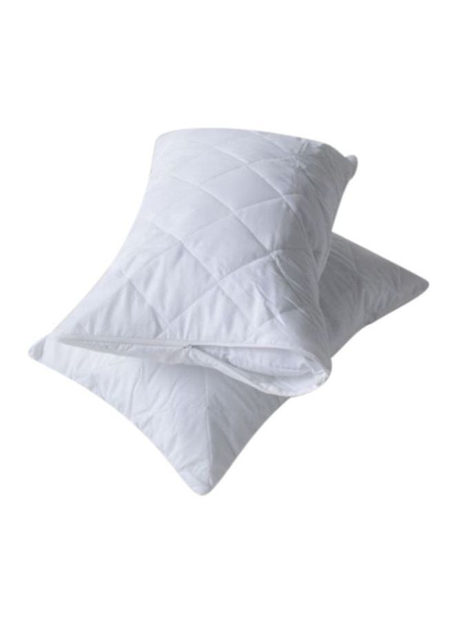 Kingtex 2-Piece Anti-Allergic Quilted Pillow Protector Set Microfiber White 50x75cm  - Image 1
