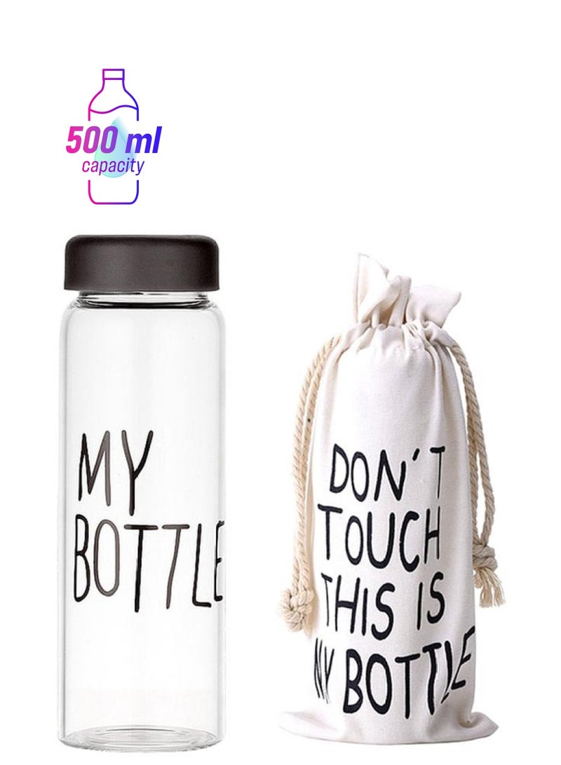 زجاجة ماء مطبوع عليها عبارة "My Bottle" أبيض/ شفاف/أسود