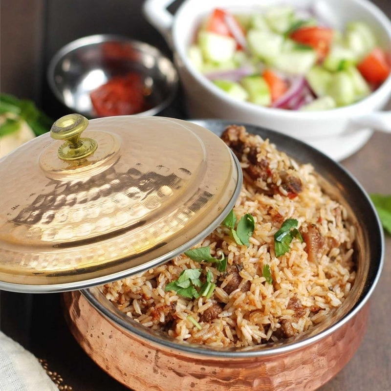 راج وعاء تقديم من النحاس مع غطاء ذهبي 21سم - Image 4