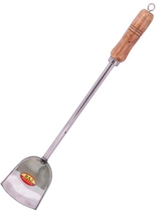 راج ملعقة تقليب صينية بمقبض خشبي فضي/بني 49.5x49.5x9.5سم - Image 2