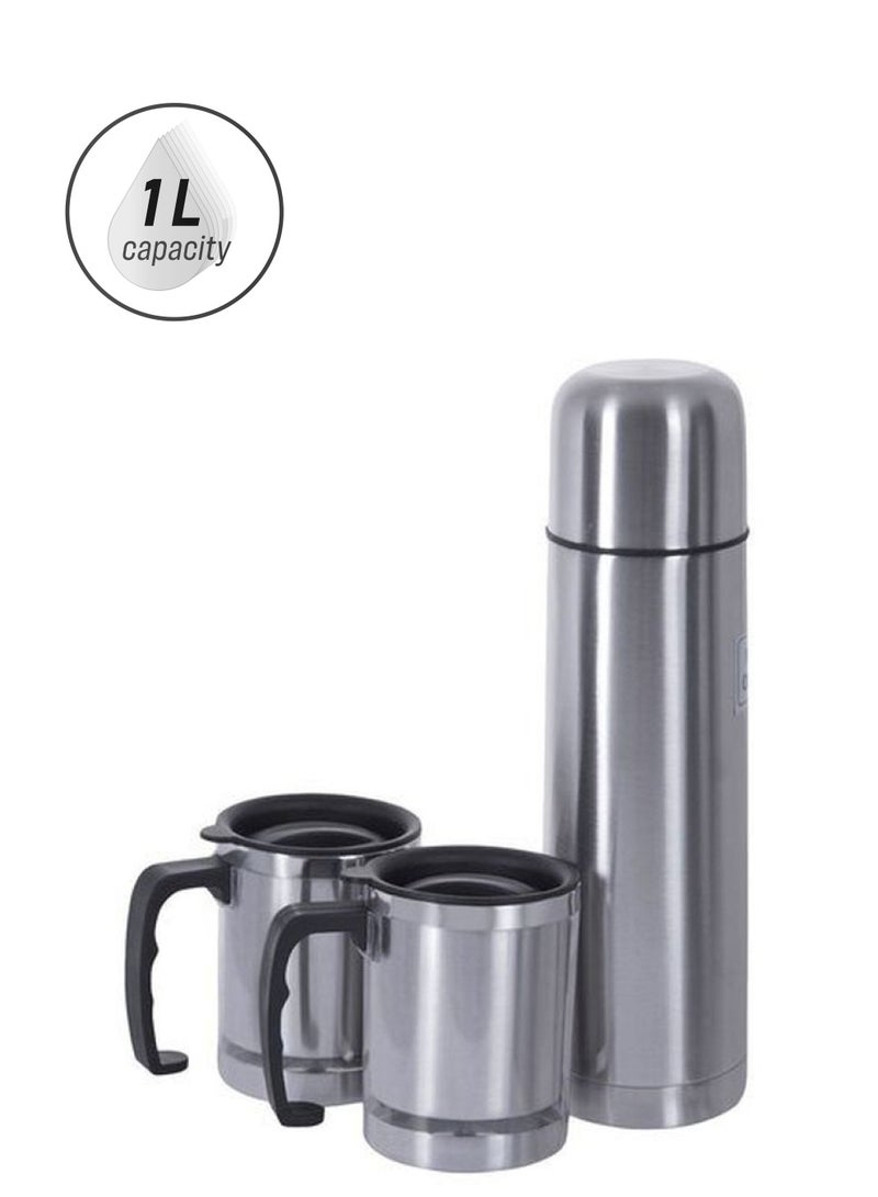 Nessan 3-Piece Vacuum Flask And Mugs Set Silver/Black