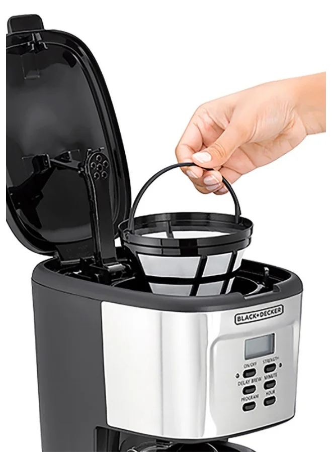BLACK+DECKER 12-Cup Coffee Maker, Programmable Drip Coffee Machine, 1.5L Glass Carafe, 24-Hour Timer, Keep Warm Function, LCD Display, Auto Shut-Off, Boil Dry Protection, 1.5 L 900 W DCM85-B5 Black/Silver