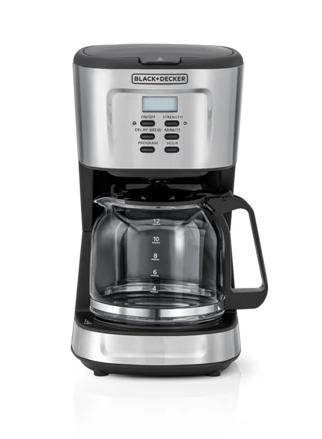 BLACK+DECKER 12-Cup Coffee Maker, Programmable Drip Coffee Machine, 1.5L Glass Carafe, 24-Hour Timer, Keep Warm Function, LCD Display, Auto Shut-Off, Boil Dry Protection, 1.5 L 900 W DCM85-B5 Black/Silver