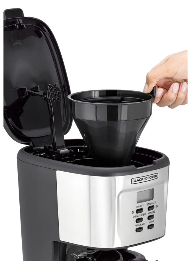 BLACK+DECKER 12-Cup Coffee Maker, Programmable Drip Coffee Machine, 1.5L Glass Carafe, 24-Hour Timer, Keep Warm Function, LCD Display, Auto Shut-Off, Boil Dry Protection, 1.5 L 900 W DCM85-B5 Black/Silver
