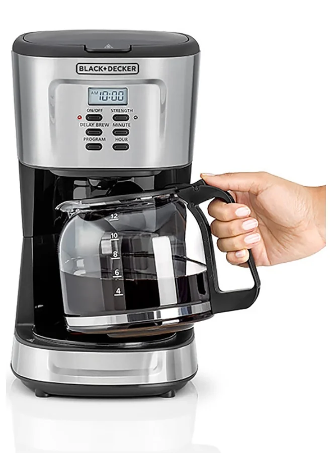 BLACK+DECKER 12-Cup Coffee Maker, Programmable Drip Coffee Machine, 1.5L Glass Carafe, 24-Hour Timer, Keep Warm Function, LCD Display, Auto Shut-Off, Boil Dry Protection, 1.5 L 900 W DCM85-B5 Black/Silver
