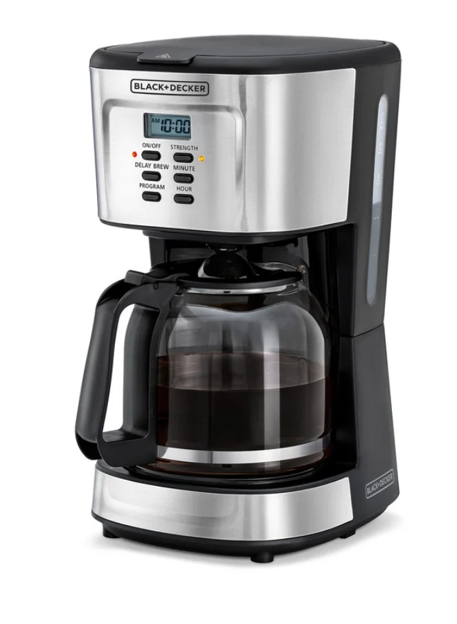 BLACK+DECKER 12-Cup Coffee Maker, Programmable Drip Coffee Machine, 1.5L Glass Carafe, 24-Hour Timer, Keep Warm Function, LCD Display, Auto Shut-Off, Boil Dry Protection, 1.5 L 900 W DCM85-B5 Black/Silver