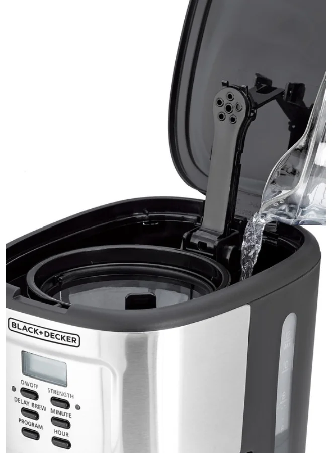 BLACK+DECKER 12-Cup Coffee Maker, Programmable Drip Coffee Machine, 1.5L Glass Carafe, 24-Hour Timer, Keep Warm Function, LCD Display, Auto Shut-Off, Boil Dry Protection, 1.5 L 900 W DCM85-B5 Black/Silver