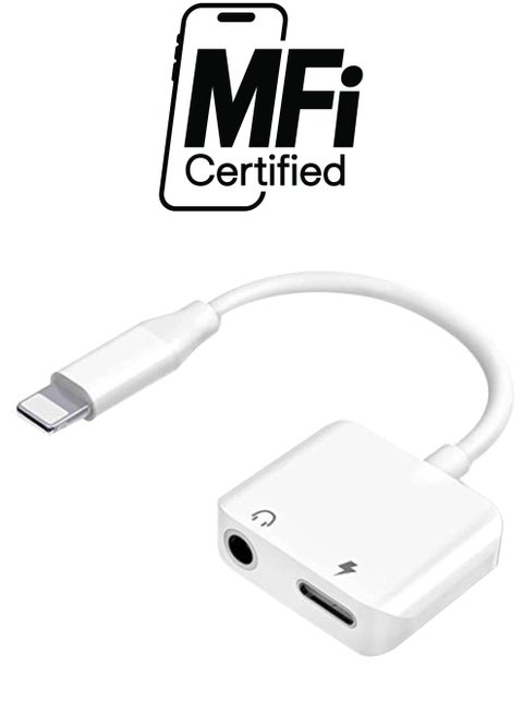 2-In-1 Lightning Charging And Audio Adapter White
