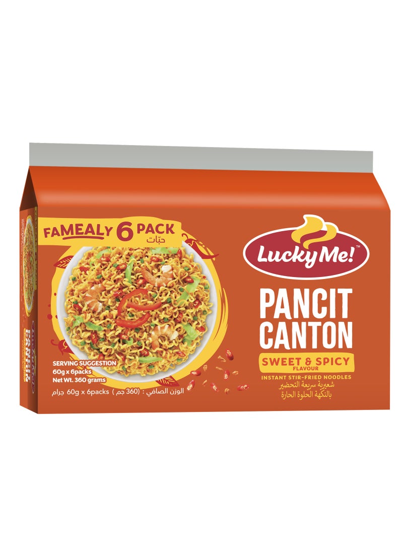 Lucky Me Instant Pancit Canton Sweet And Spicy Flavour Noodles 60grams Pack of 6  - Image 1