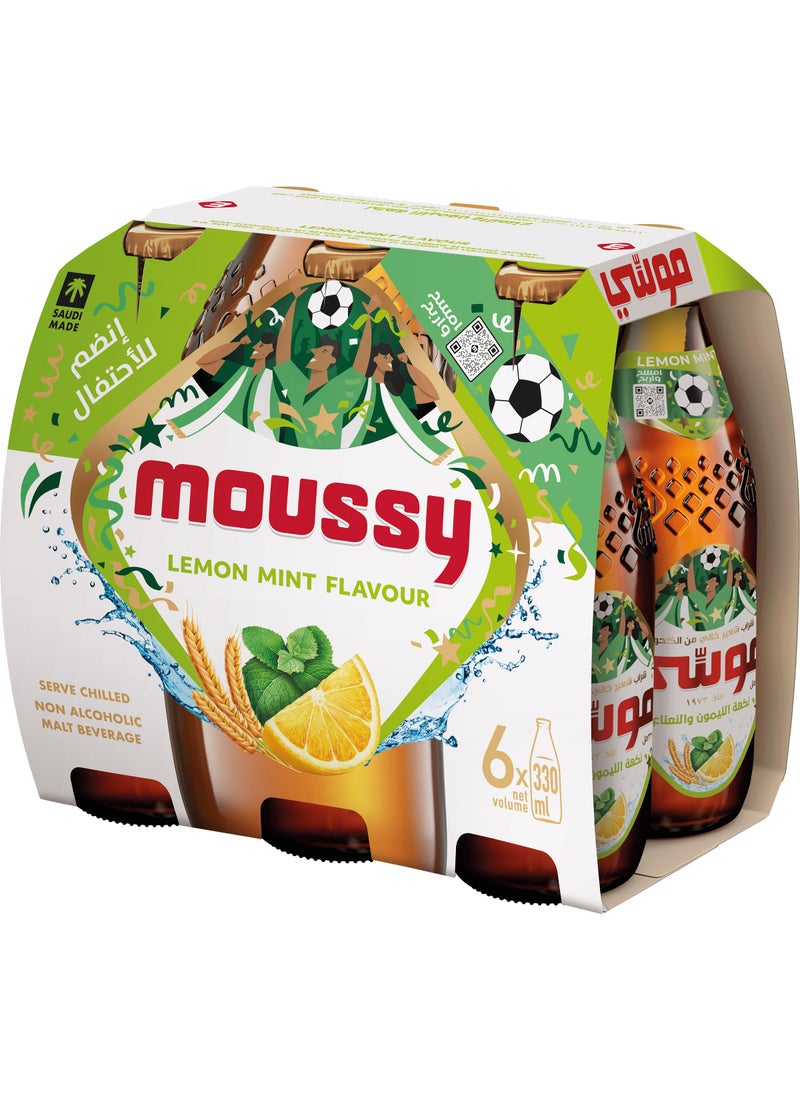 Moussy Non Alcoholic Malt Beverage Lemon Mint Flavour, 330ml × 6 Pack of 6 - Image 1
