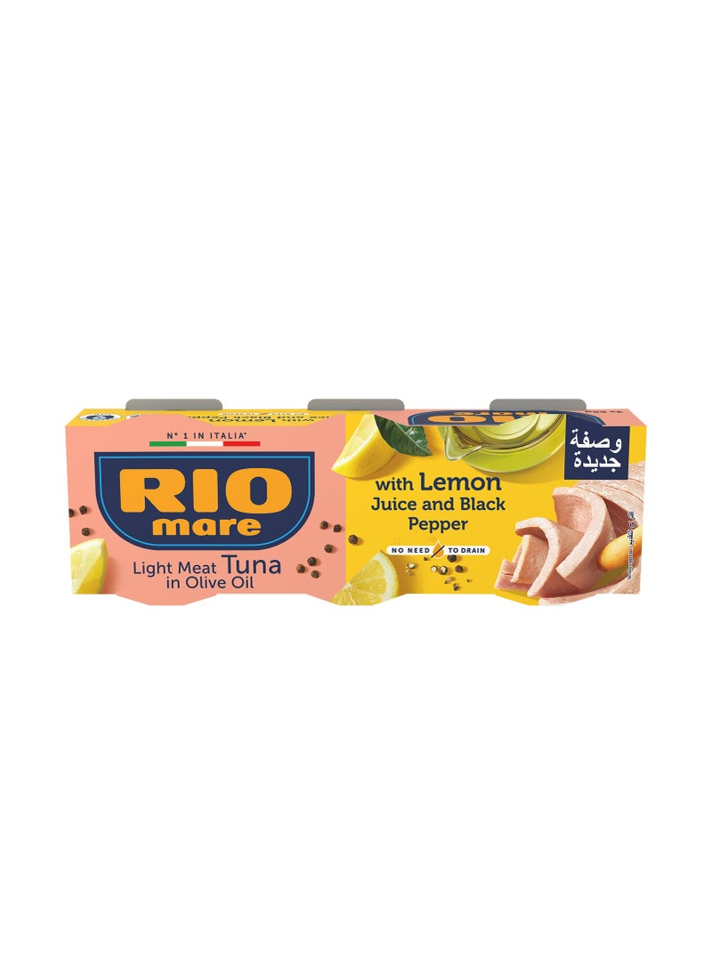 Rio Mare Light Meat Tuna In Olive Oil With Lemon And Black Pepper 80grams Pack of 3 - Image 1