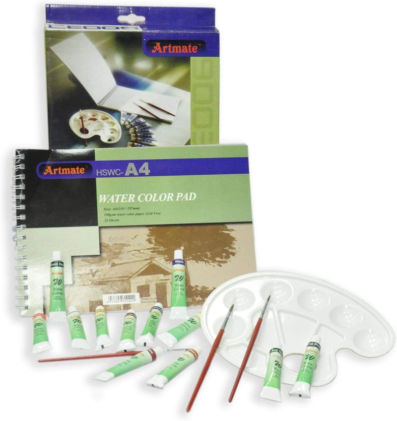 Artmate Mini Water Colour Paint Set - 12 Oil Colours with Palette and Brushes Multi - Image 2