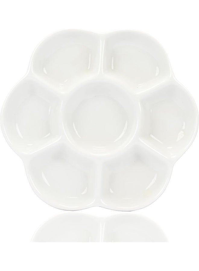ARTMATE White Ceramic Palette with Flower Design - 6 Round Compartments, 162x162mm White - Image 1