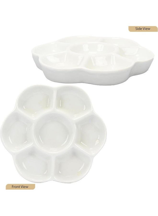 ARTMATE White Ceramic Palette with Flower Design - 6 Round Compartments, 162x162mm White - Image 4