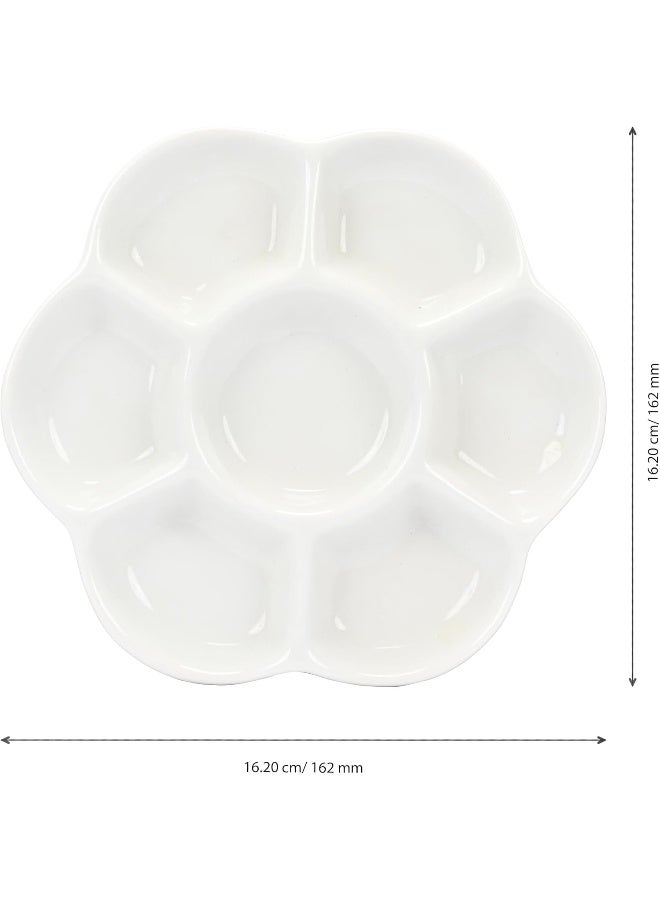 ARTMATE White Ceramic Palette with Flower Design - 6 Round Compartments, 162x162mm White - Image 5
