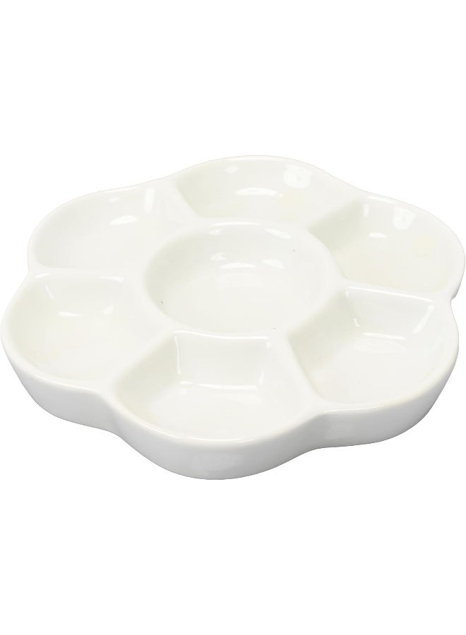 ARTMATE White Ceramic Palette with Flower Design - 6 Round Compartments, 162x162mm White - Image 2