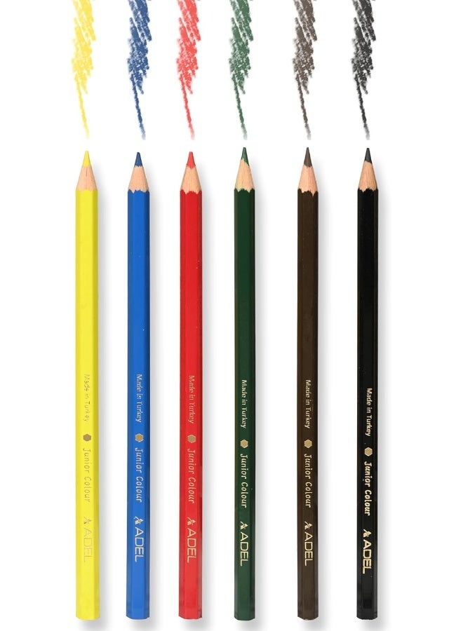 ADEL Color Pencils 6 Pieces Set - Assorted Junior Colors with Ergonomic Grip Assorted - Image 1