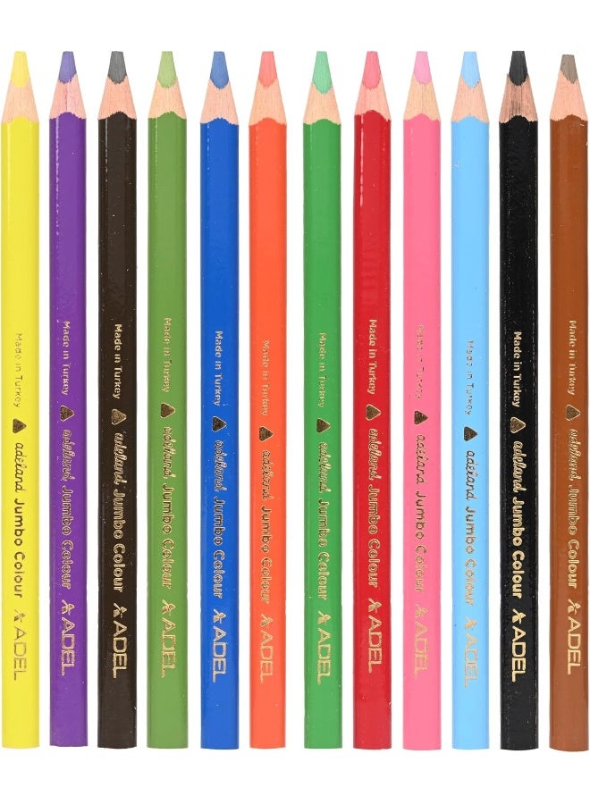 ADEL Jumbo Color Pencils - 12 Assorted Colors with Triangular Ergonomic Grip Multicolor - Image 1
