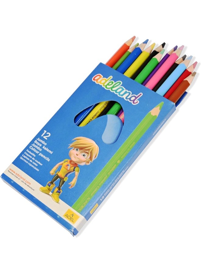 ADEL Jumbo Color Pencils - 12 Assorted Colors with Triangular Ergonomic Grip Multicolor - Image 2