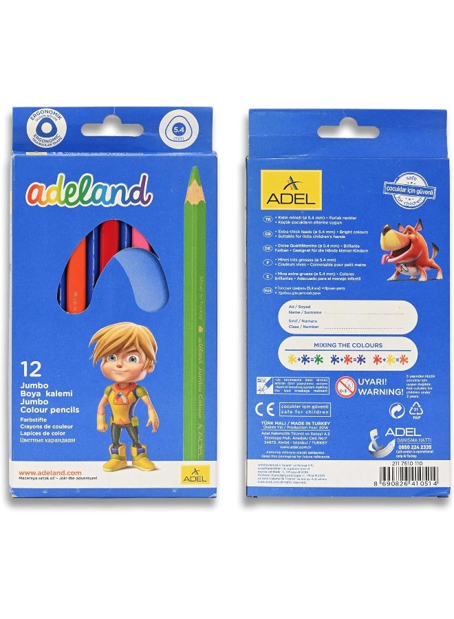 ADEL Jumbo Color Pencils - 12 Assorted Colors with Triangular Ergonomic Grip Multicolor - Image 5
